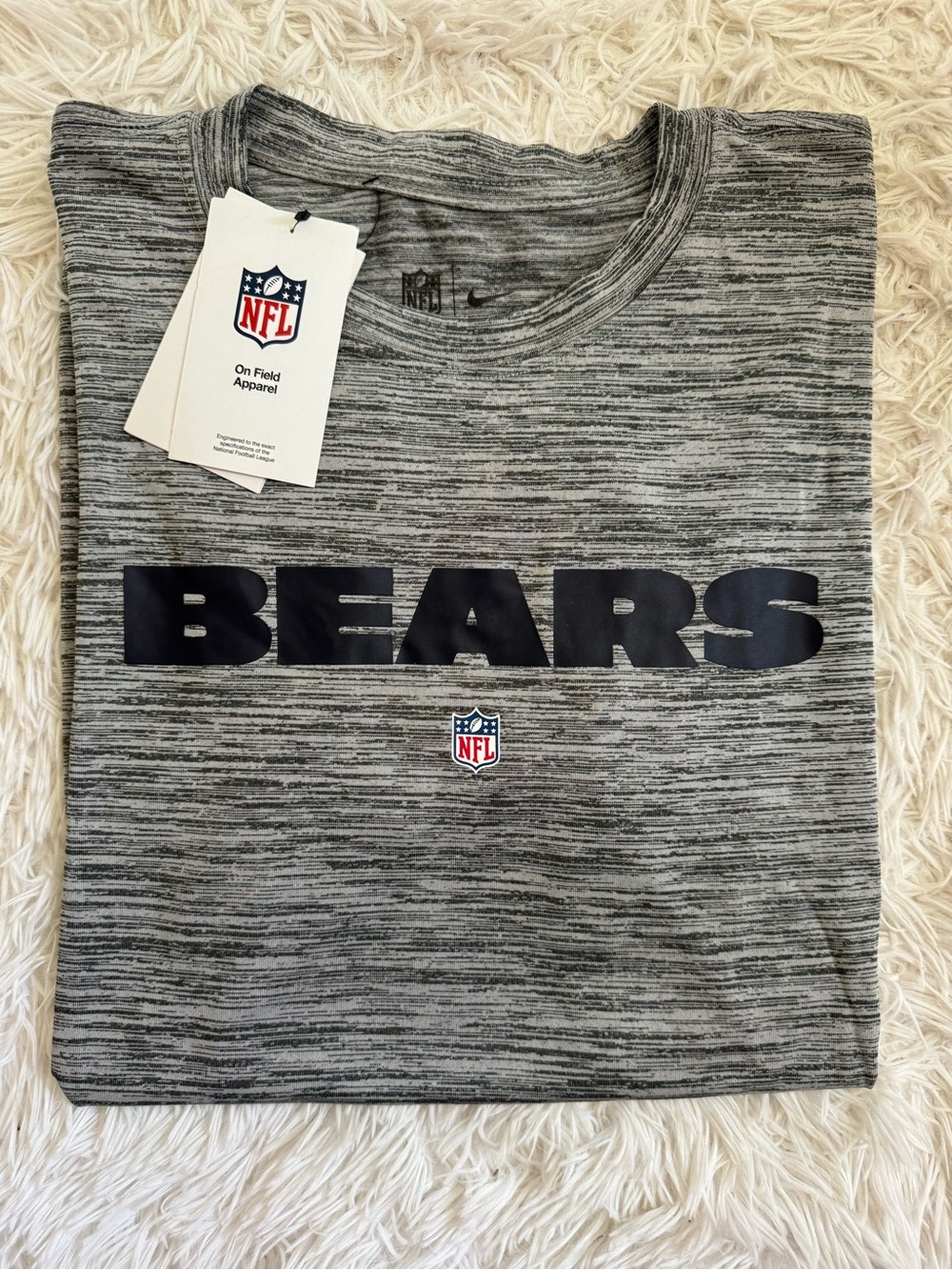 Nike Grey Heather Chicago Bears Short Sleeve Tee with Navy Logo